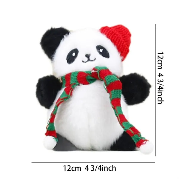 5 Inch Festive Plush Panda Keychain With Christmas Scarf