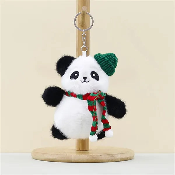5 Inch Festive Plush Panda Keychain With Christmas Scarf