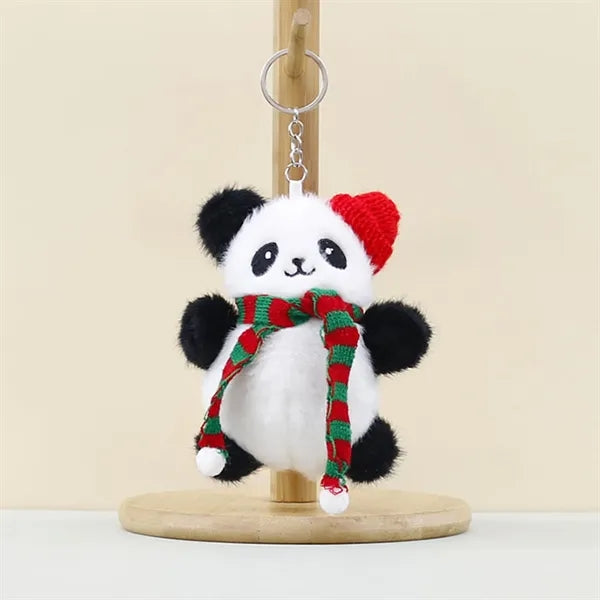 5 Inch Festive Plush Panda Keychain With Christmas Scarf
