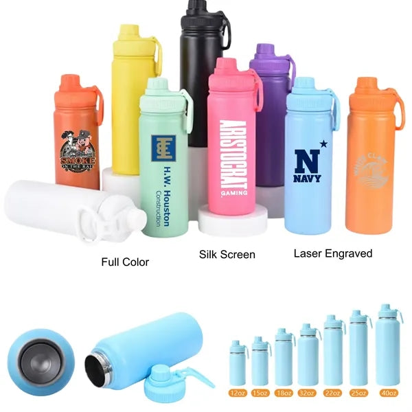 12 to 40 oz Wide-Mouth Stainless Steel Bottle with Loop Lid