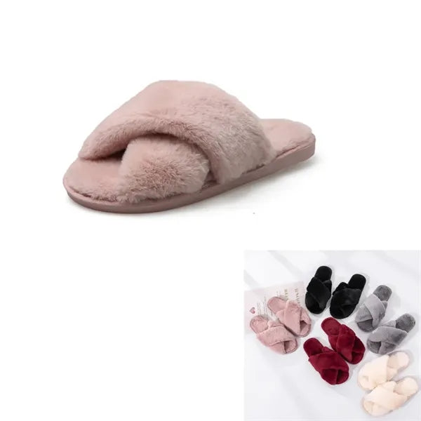 Faux Rabbit Fur Cross-Band Slippers