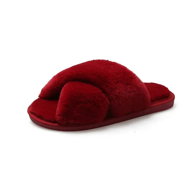 Faux Rabbit Fur Cross-Band Slippers