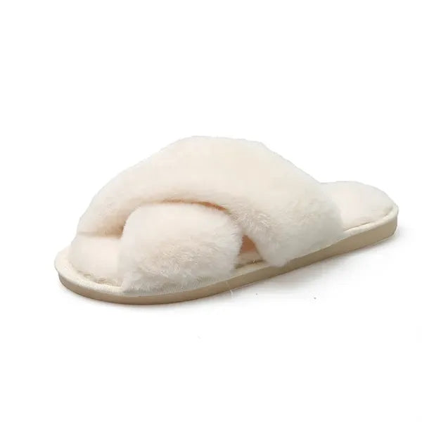 Faux Rabbit Fur Cross-Band Slippers