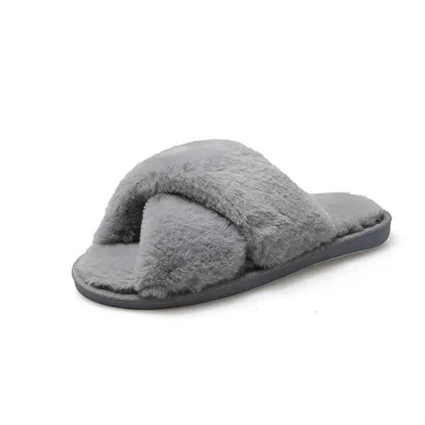 Faux Rabbit Fur Cross-Band Slippers