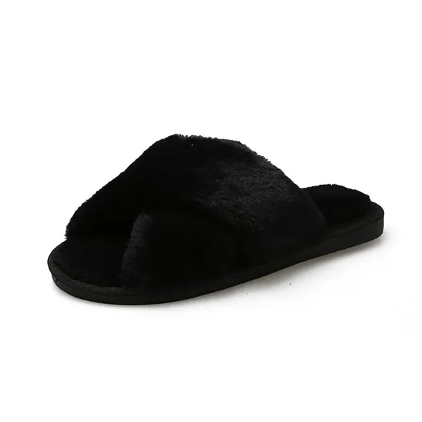 Faux Rabbit Fur Cross-Band Slippers