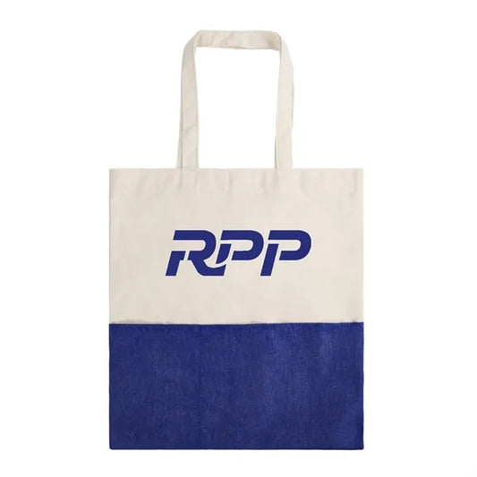Two-Tone Cotton/ Burlap Tote with Pocket