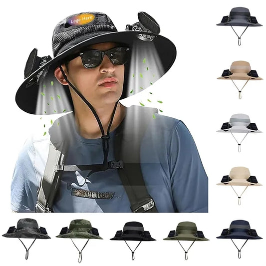 Wide Brim Sun Hat With Solar Fan