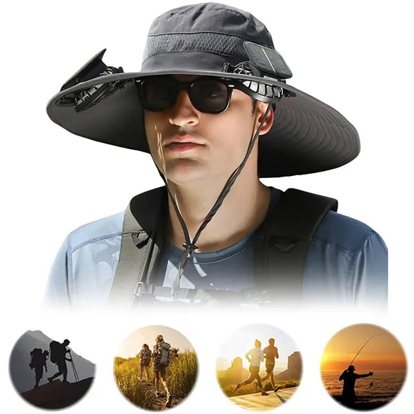 Wide Brim Sun Hat With Solar Fan