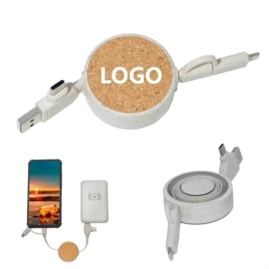 Eco-Friendly 3-in-1 Charging Cable with Wheat Straw Case