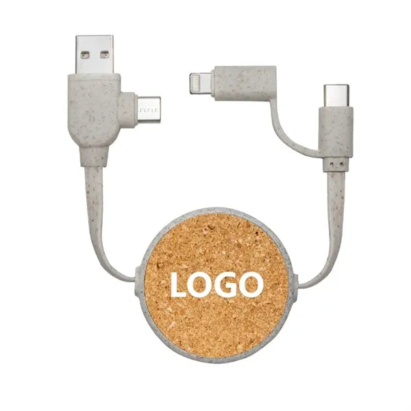 Eco-Friendly 3-in-1 Charging Cable with Wheat Straw Case