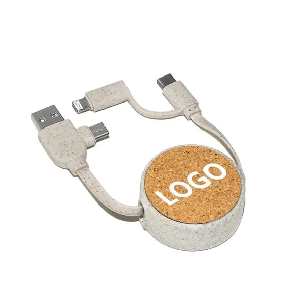Eco-Friendly 3-in-1 Charging Cable with Wheat Straw Case