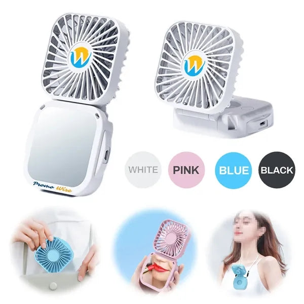 USB Rechargeable Handheld Portable Fan with Mirror