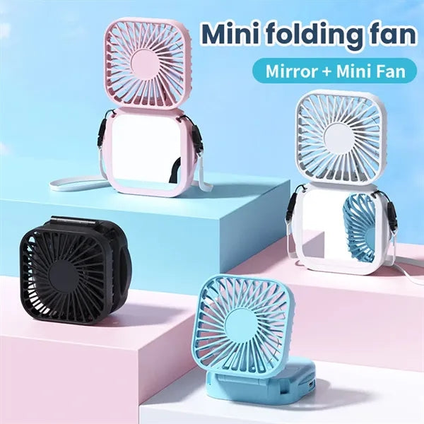 USB Rechargeable Handheld Portable Fan with Mirror