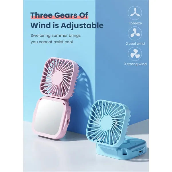 USB Rechargeable Handheld Portable Fan with Mirror