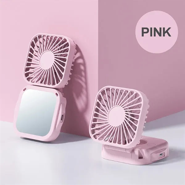 USB Rechargeable Handheld Portable Fan with Mirror