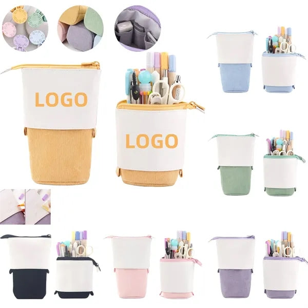Multifunctional PU Corduroy Retractable Pencil Case
