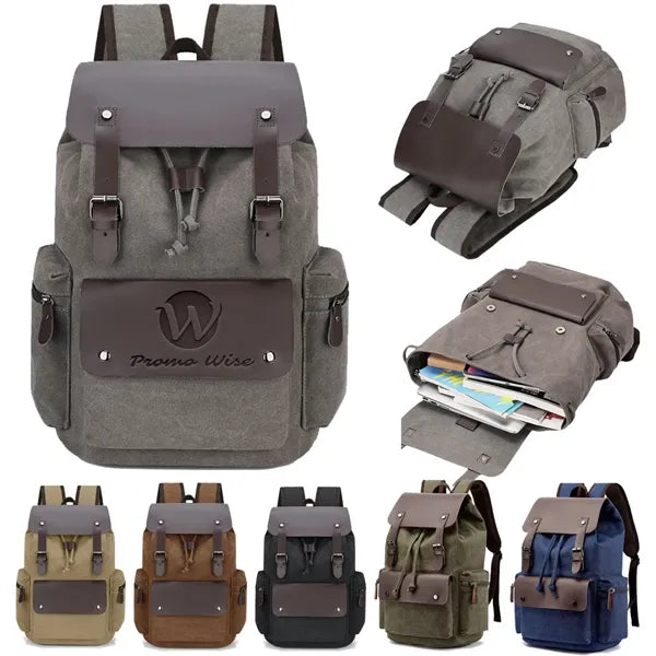 Multifunctional Vintage Canvas PU Leather Travel Backpacks