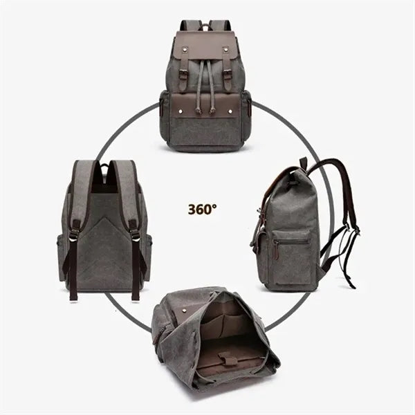 Multifunctional Vintage Canvas PU Leather Travel Backpacks