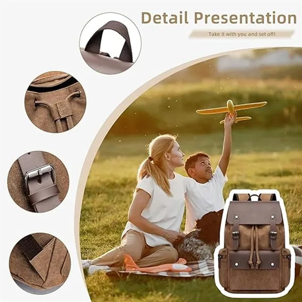 Multifunctional Vintage Canvas PU Leather Travel Backpacks