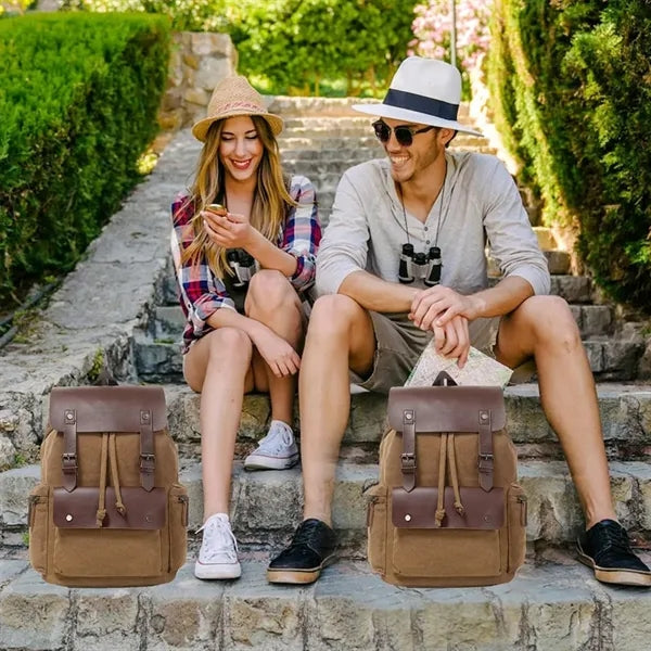 Multifunctional Vintage Canvas PU Leather Travel Backpacks