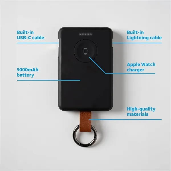 5000mAh Magnet Watch Charger Power Bank With Built-In Cables