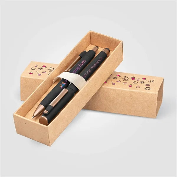 York Recycled Plastic Bronze Trim Pen Gift Set-Box Decorated