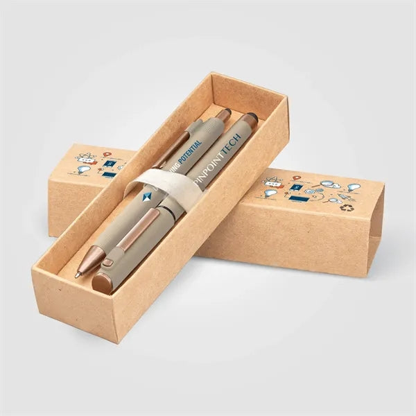 York Recycled Plastic Bronze Trim Pen Gift Set-Box Decorated