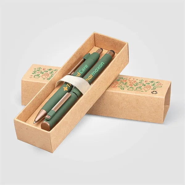 York Recycled Plastic Bronze Trim Pen Gift Set-Box Decorated