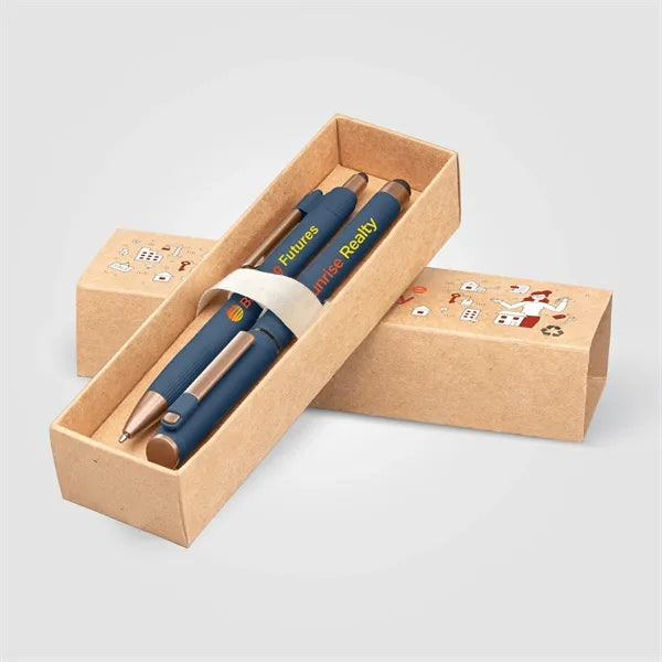 York Recycled Plastic Bronze Trim Pen Gift Set-Box Decorated