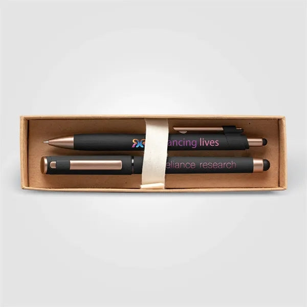 York Recycled Plastic Bronze Trim Pen Gift Set-Box Decorated