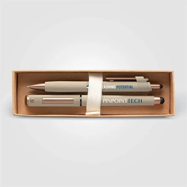 York Recycled Plastic Bronze Trim Pen Gift Set-Box Decorated