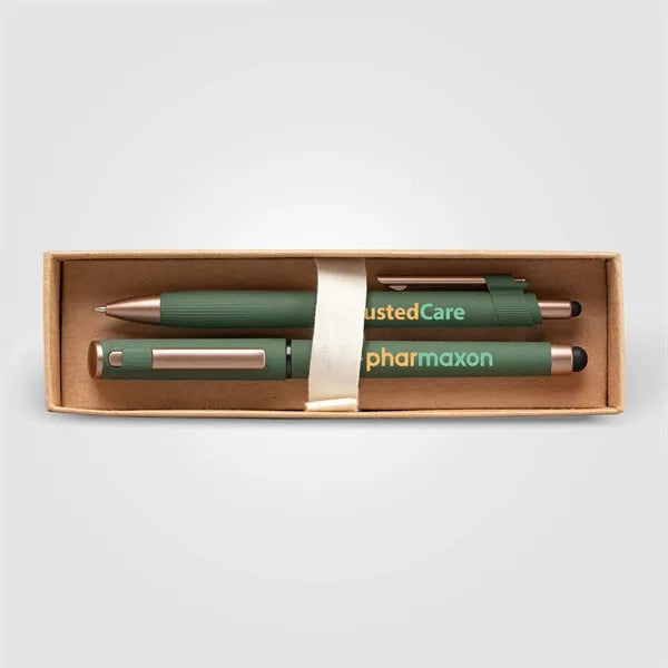 York Recycled Plastic Bronze Trim Pen Gift Set-Box Decorated