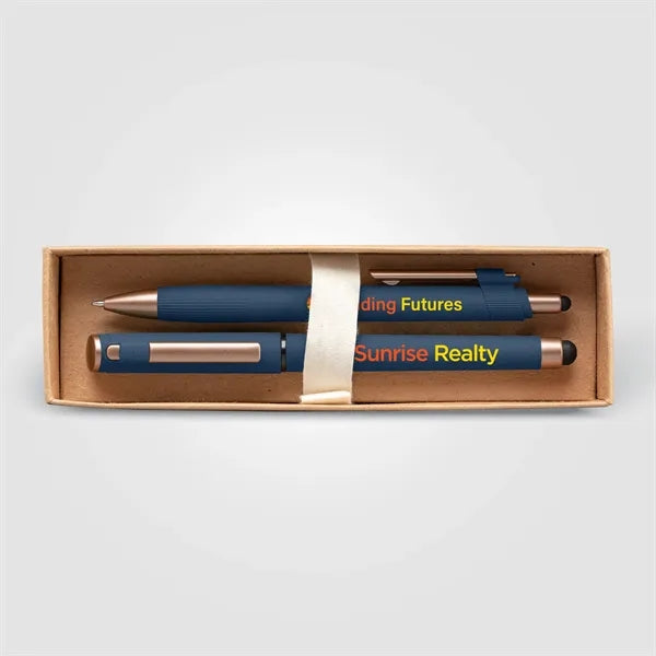 York Recycled Plastic Bronze Trim Pen Gift Set-Box Decorated