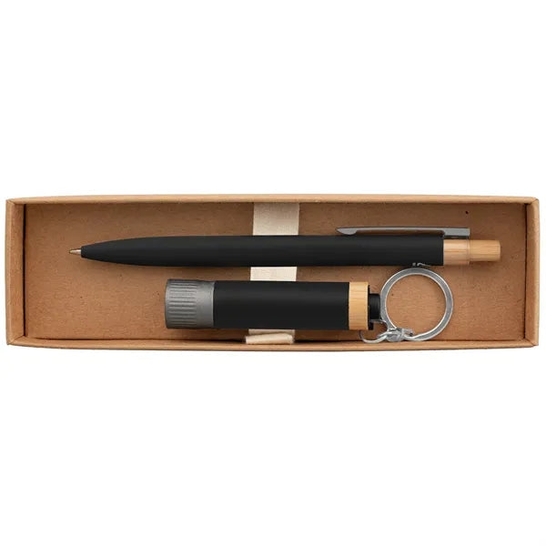Reborn Recycled Aluminum Bamboo Accented Pen & Flashlight