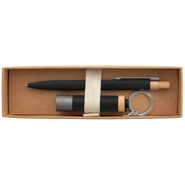 Reborn Recycled Aluminum Bamboo Accented Pen & Flashlight