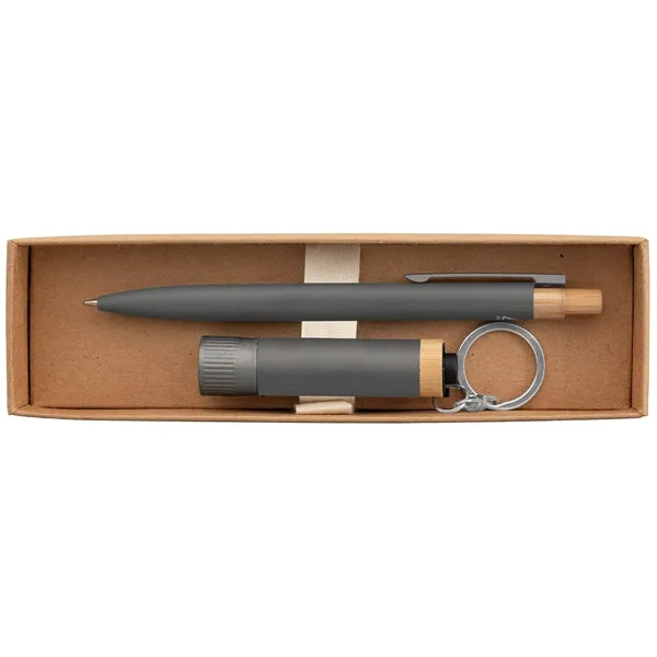 Reborn Recycled Aluminum Bamboo Accented Pen & Flashlight