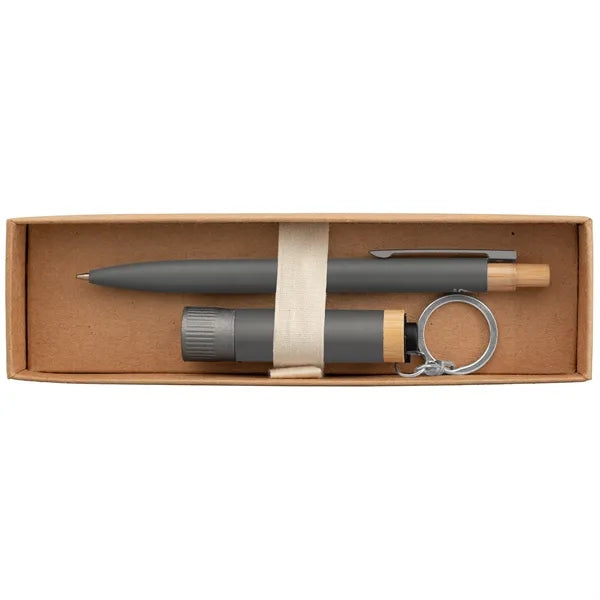 Reborn Recycled Aluminum Bamboo Accented Pen & Flashlight