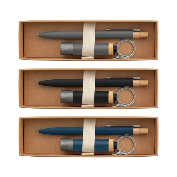 Reborn Recycled Aluminum Bamboo Accented Pen & Flashlight