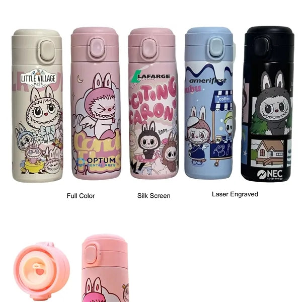 13.5 oz LABUBU Cute Cartoon Push-Button Thermos Bottle
