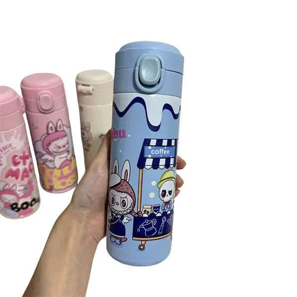 13.5 oz LABUBU Cute Cartoon Push-Button Thermos Bottle