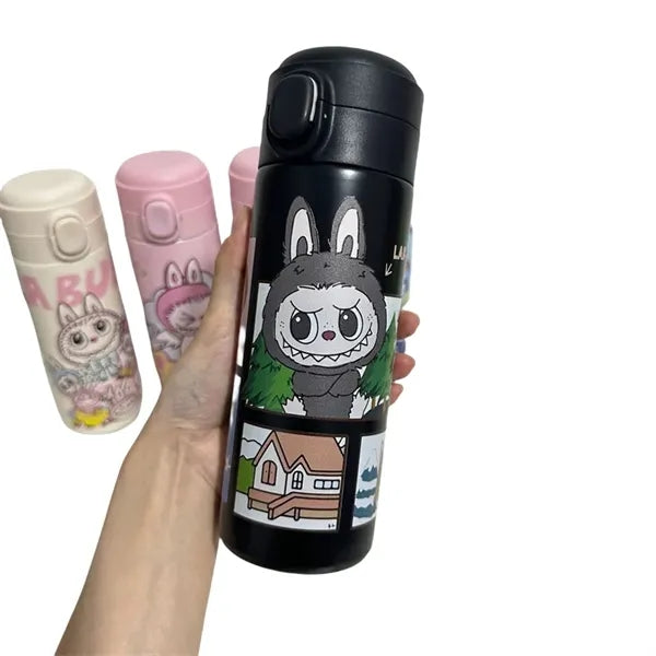 13.5 oz LABUBU Cute Cartoon Push-Button Thermos Bottle