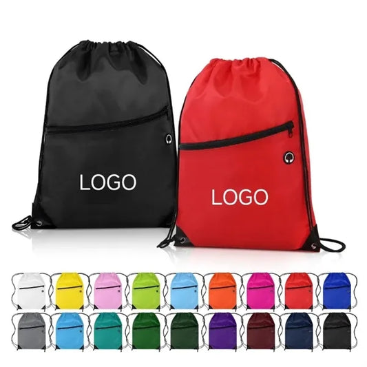 Drawstring Backpack W/ Front Zipper Pocket