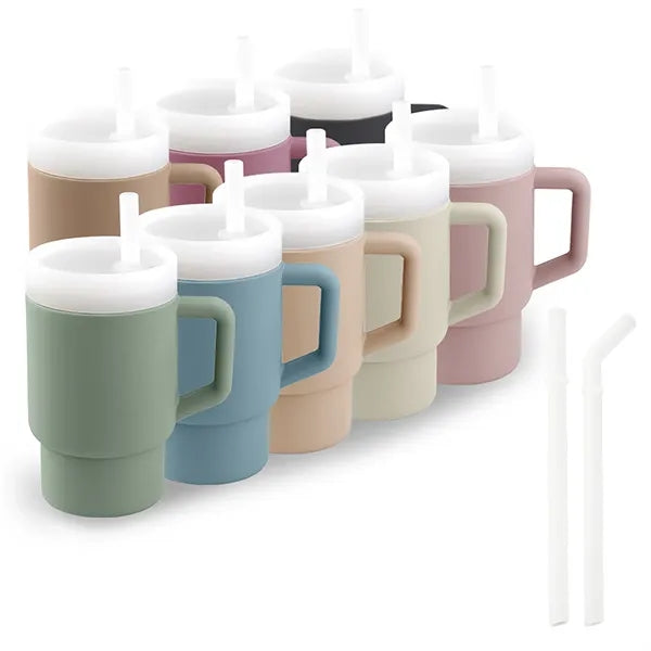 9 OZ Silicone Sippy Cup with Straw & Handle