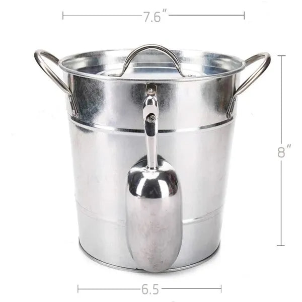 4L Silver Double Walled Ice Bucket With Lid And Scoop