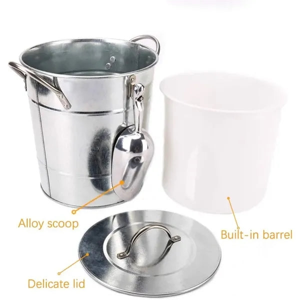 4L Silver Double Walled Ice Bucket With Lid And Scoop