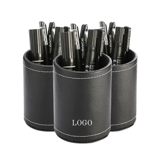 Desktop PU Leather Round Pen Holder
