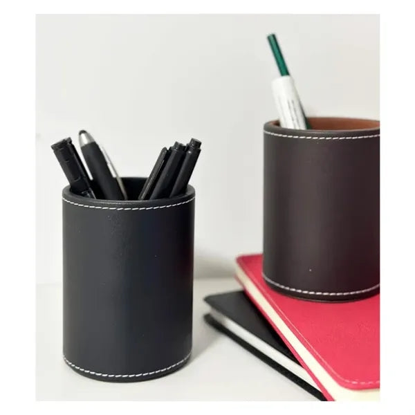 Desktop PU Leather Round Pen Holder