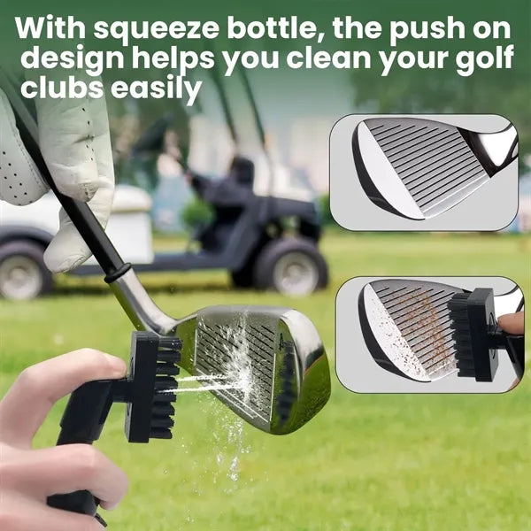 Golf Club Brush with Retainer Clip and Squirt Water Bottle