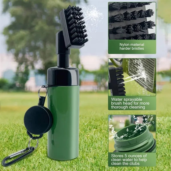 Golf Club Brush with Retainer Clip and Squirt Water Bottle