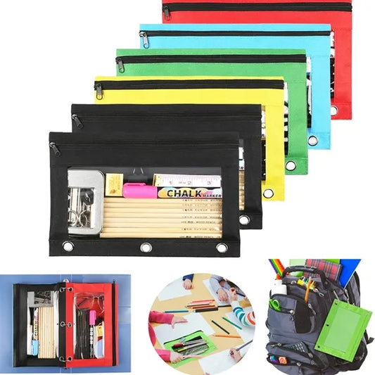 3-Ring Zipper Pencil Pouch with Clear Window for School